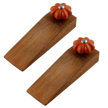 2 Pieces Orange Crackle Melon Ceramic Wooden Door Stopper
